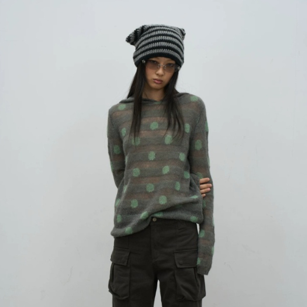 Korean-style Retro Hollow-out Hooded Knit Top For Women product image
