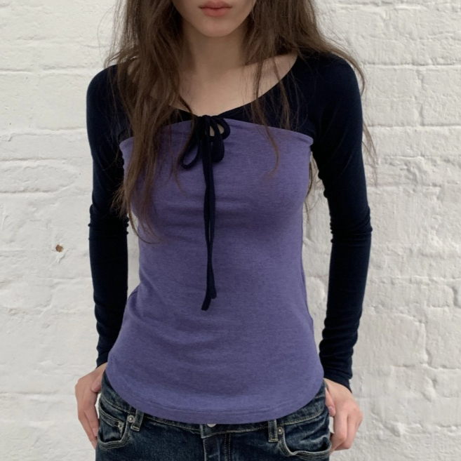 Women's Tencel-wool Blend Color-block Long-sleeve Top product image