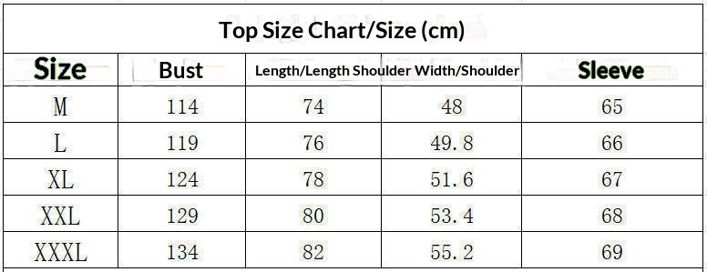 Original supplier size chart for the men's linen blend half-button shirt