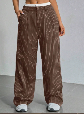 Stripe Printed Trousers Fashion High Waist Straight Leg Pants With Pocket Zipper Casual Suit Pants For Women — image 1
