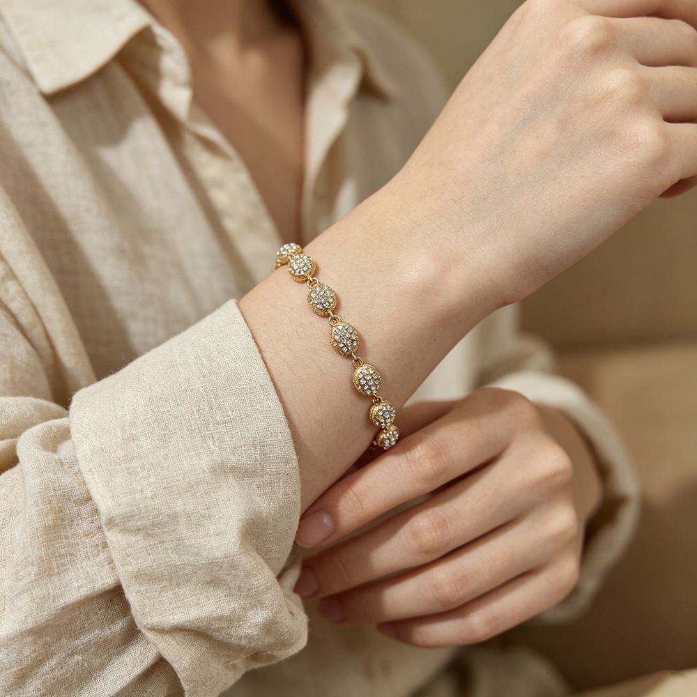 Diamond-encrusted Stainless Steel Bracelet For Women