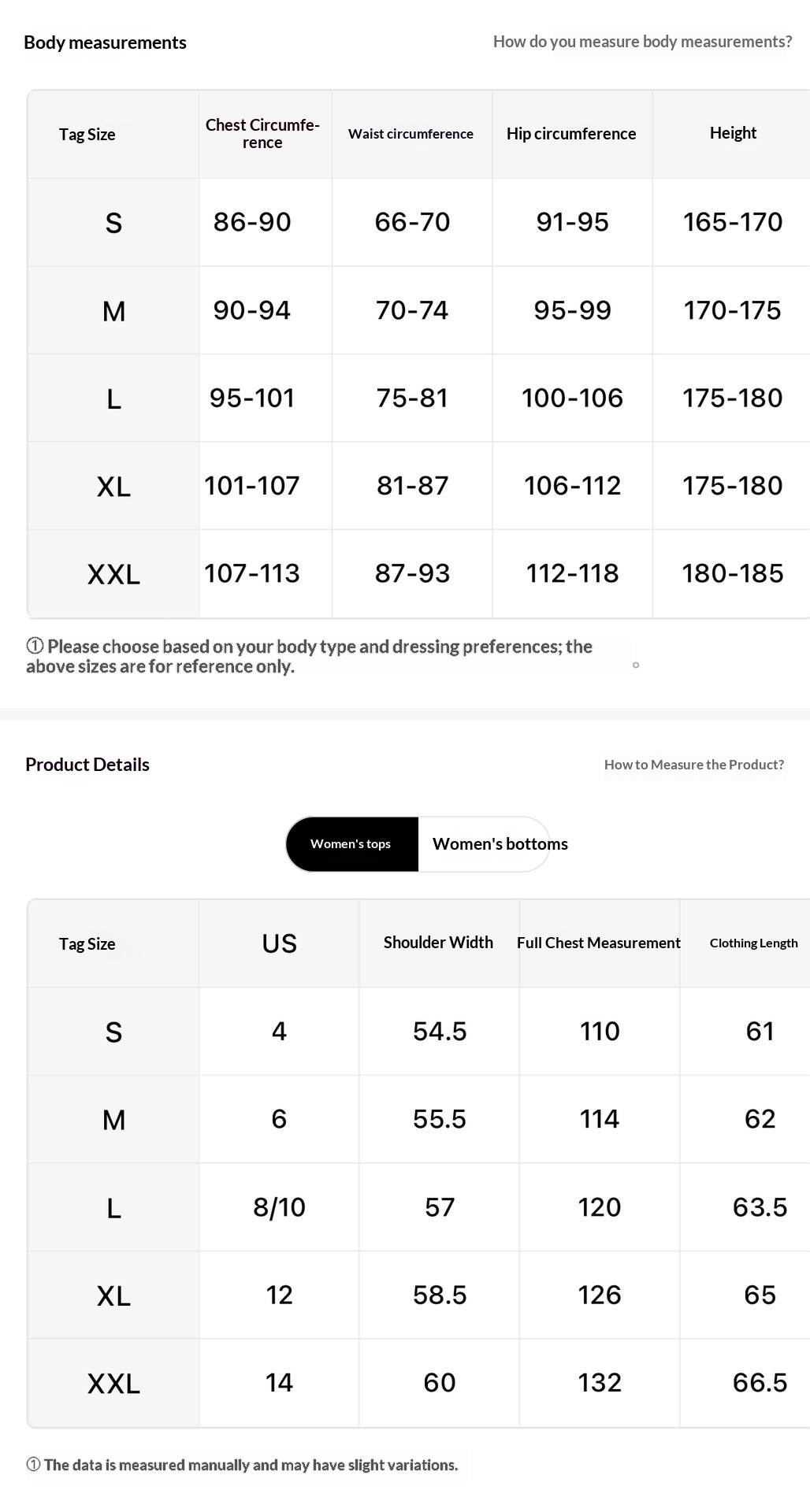 Women's Hooded Sweatshirt and Drawstring Jogger Set - Body size guide and top garment measurements