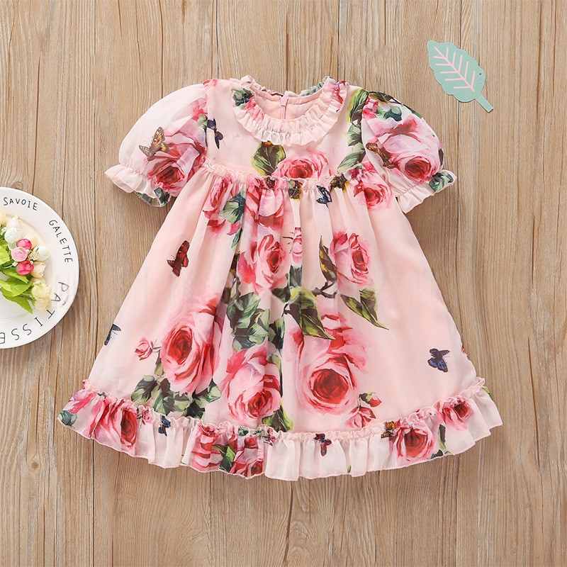 Printed Chiffon Short-sleeve Dress