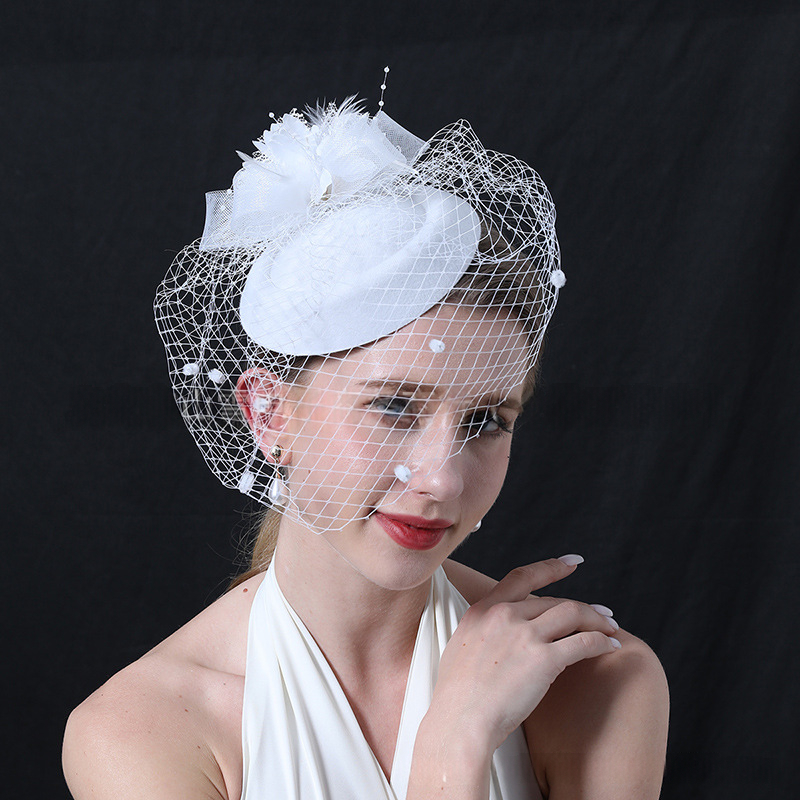 Europeu e americano-estilo Headpiece emplumado, pequeno chapéu formal nupcial clipe de cabelo