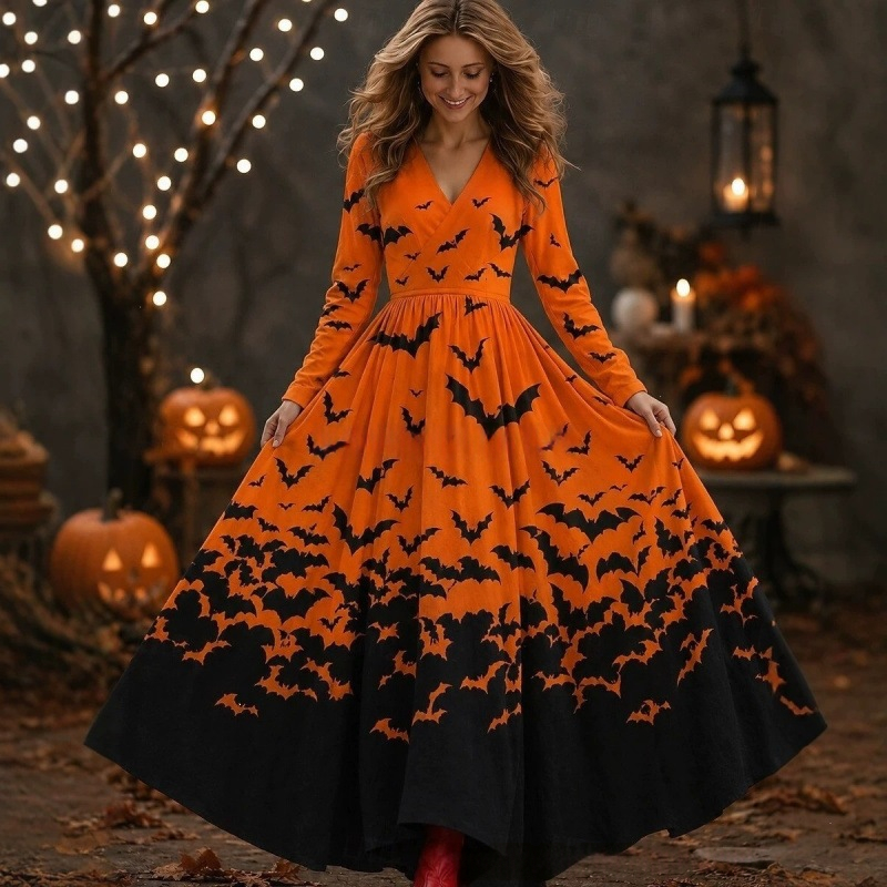 Elegant Printed Dress For Women Halloween Style