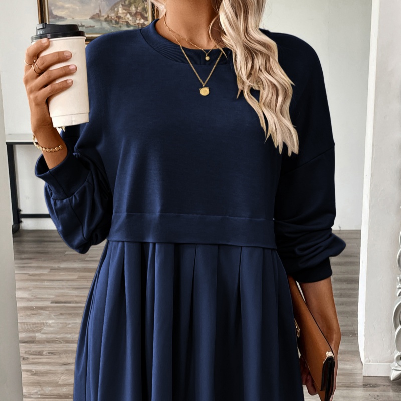 Women's Long-sleeve Patchwork Sweatshirt Dress