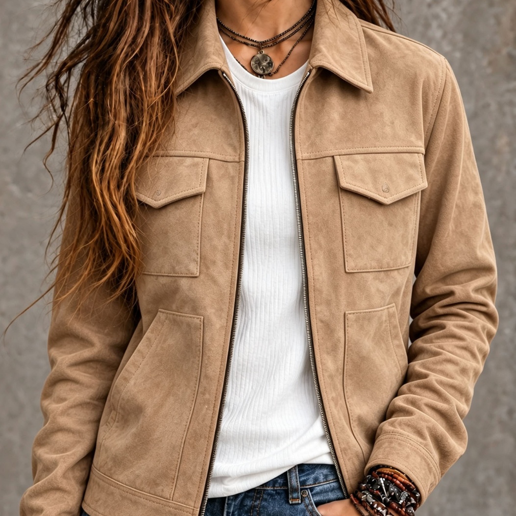 Women's Loose-fit Vintage Suede Jacket