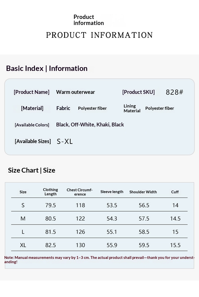 Women's Belted Padded Coat with Plush Collar - S to XL size chart