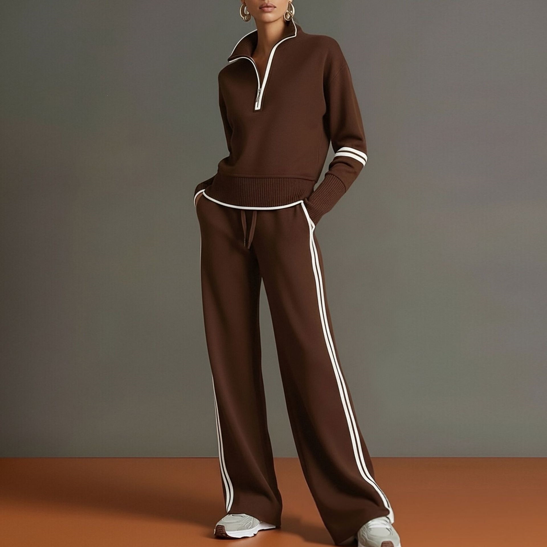 Half-zip striped sweatshirt and wide-leg pants set, additional product image 5