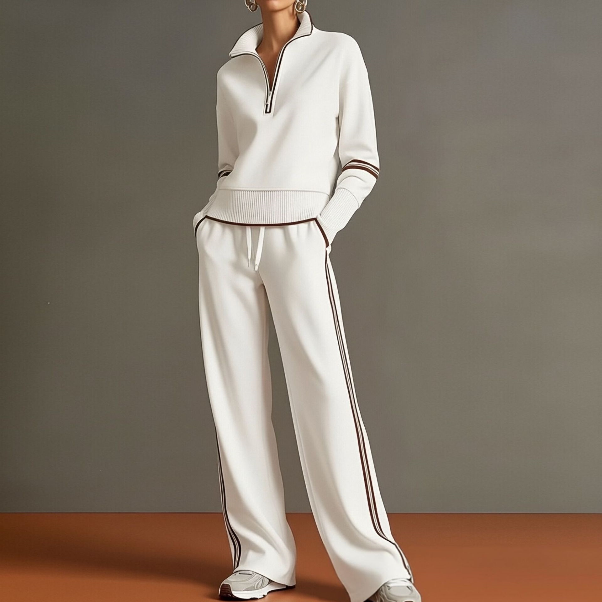 Half-zip striped sweatshirt and wide-leg pants set, additional product image 1