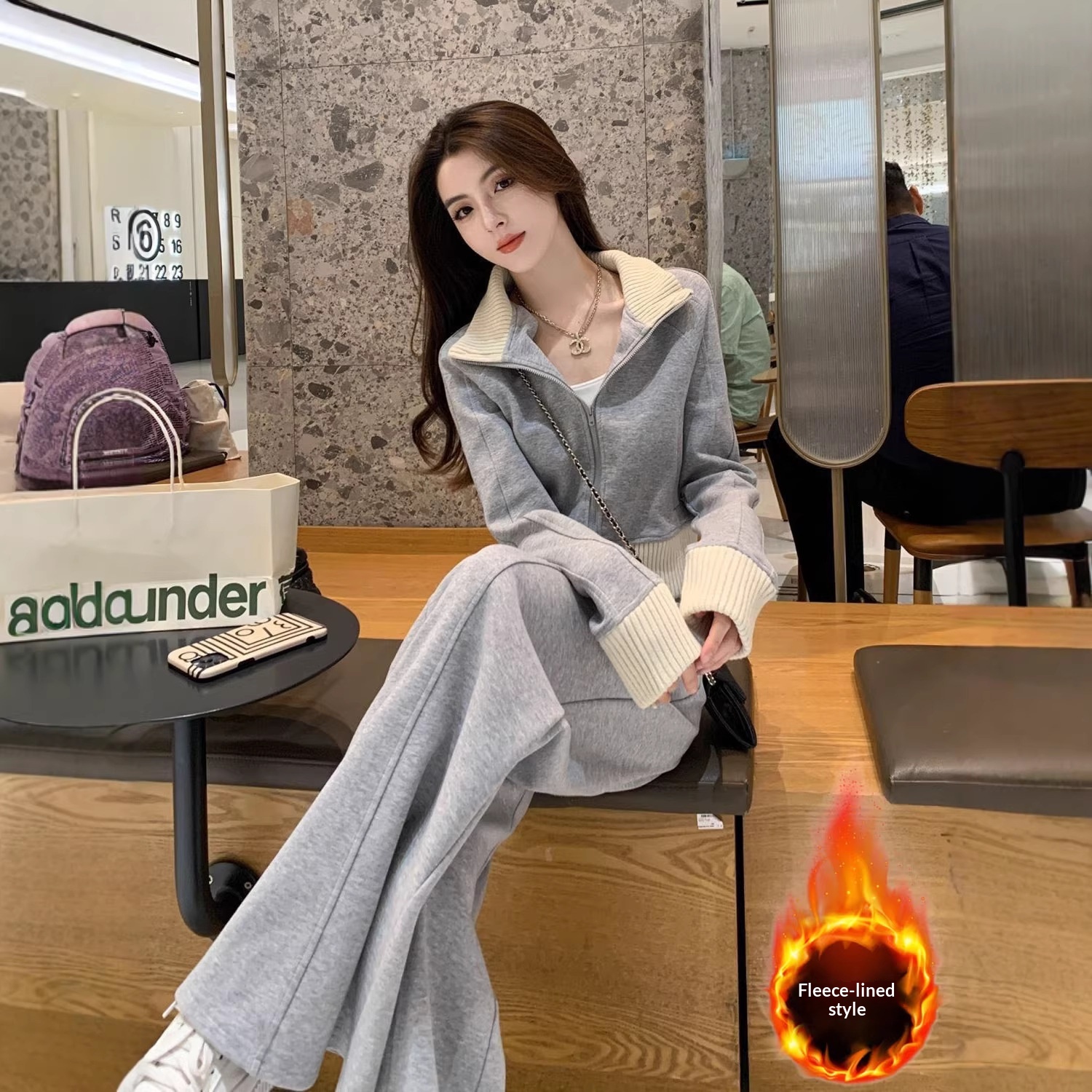 Casual Sportswear Set Trendy Hoodie And Wide-leg Pants, Two-piece Set product image