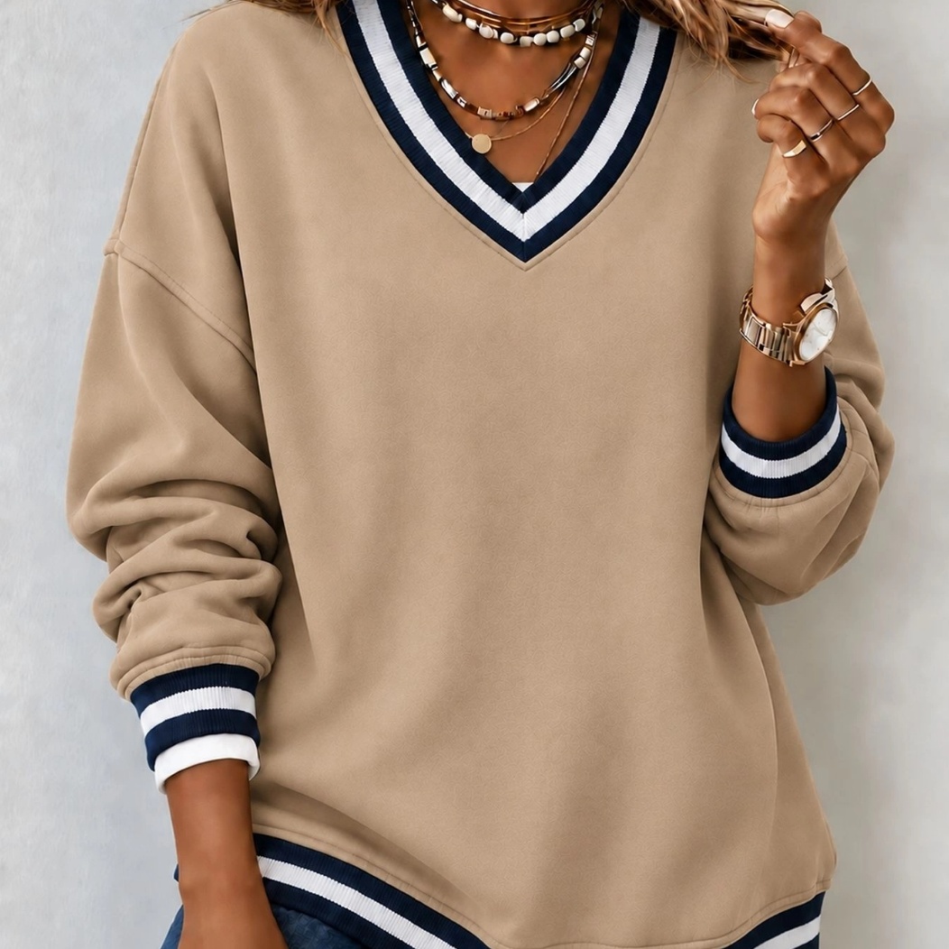 Women's Loose Casual V-Neck Sweatshirt