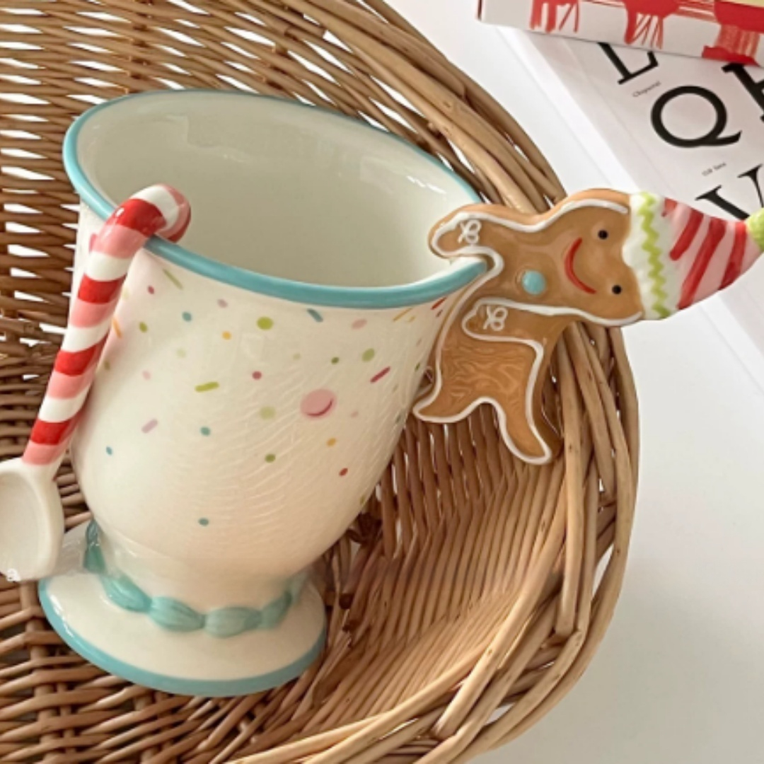 Cute 3D Gingerbread Man Ceramic Mug With Spoon