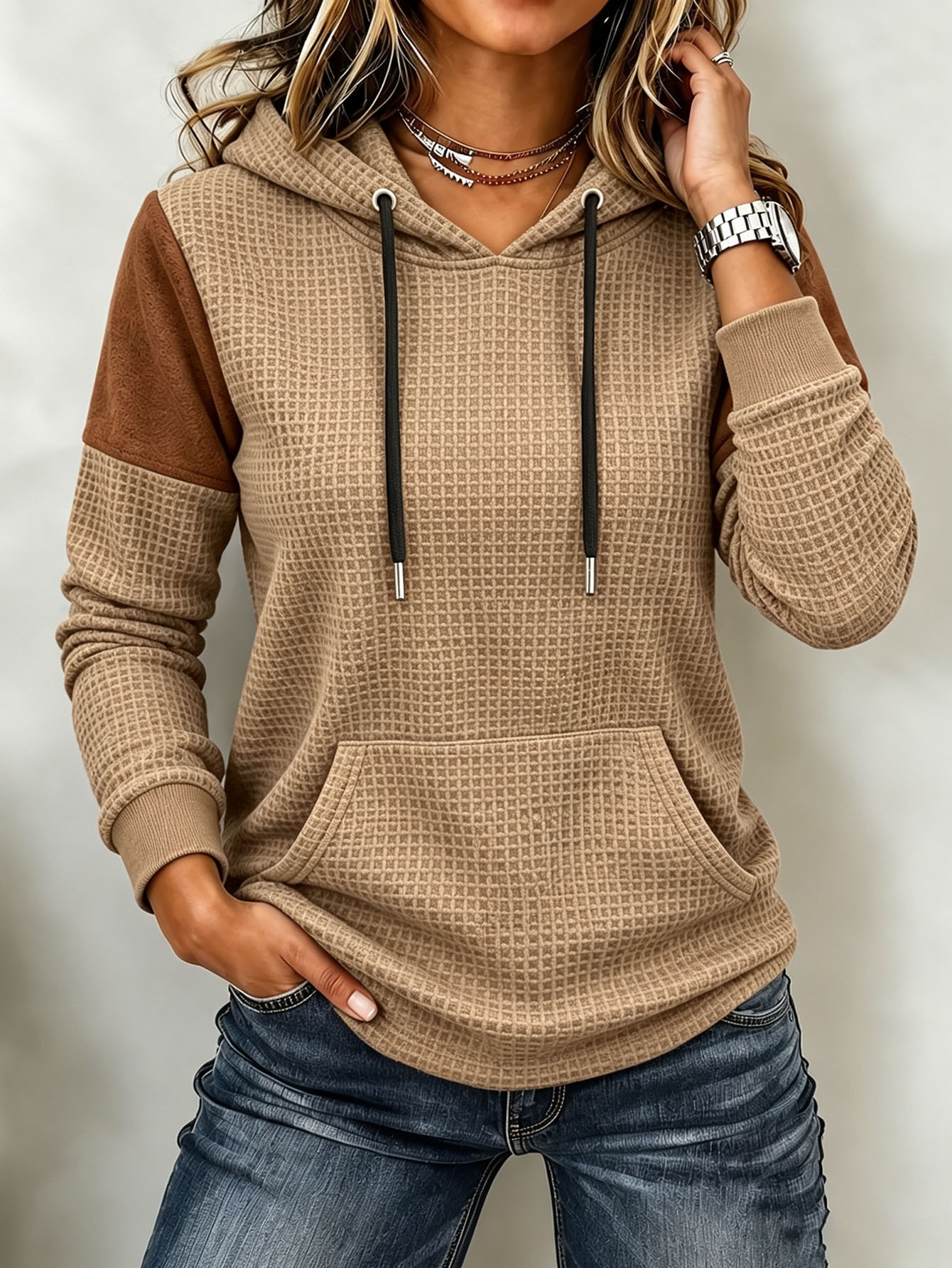 Loose Sports Waffle Long Sleeve Pocket Hoodie — product photo 7