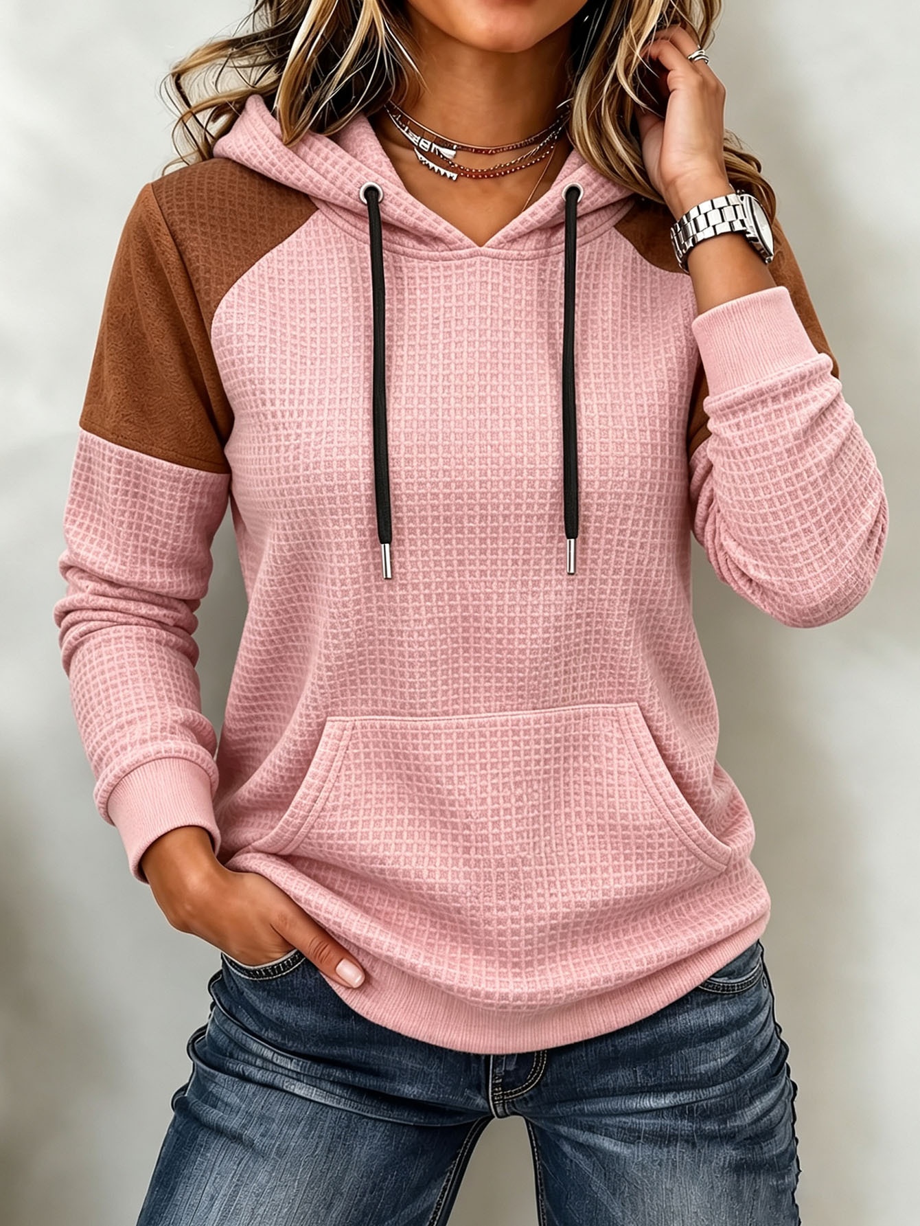 Loose Sports Waffle Long Sleeve Pocket Hoodie — product photo 8