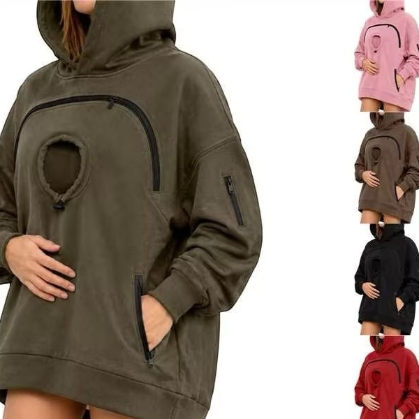 Women's Hooded Casual Sweatshirt With Cat Pocket