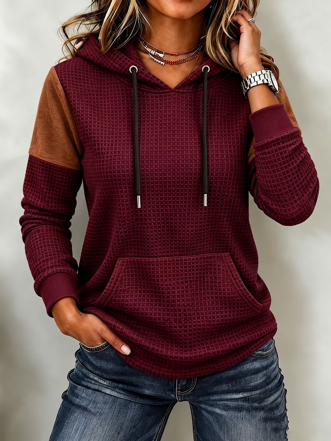 Loose Sports Waffle Long Sleeve Pocket Hoodie — product photo 9