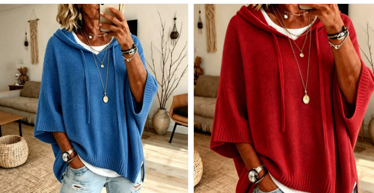 Womens Knitted New-Style Hooded Drawstring Sweater image 14