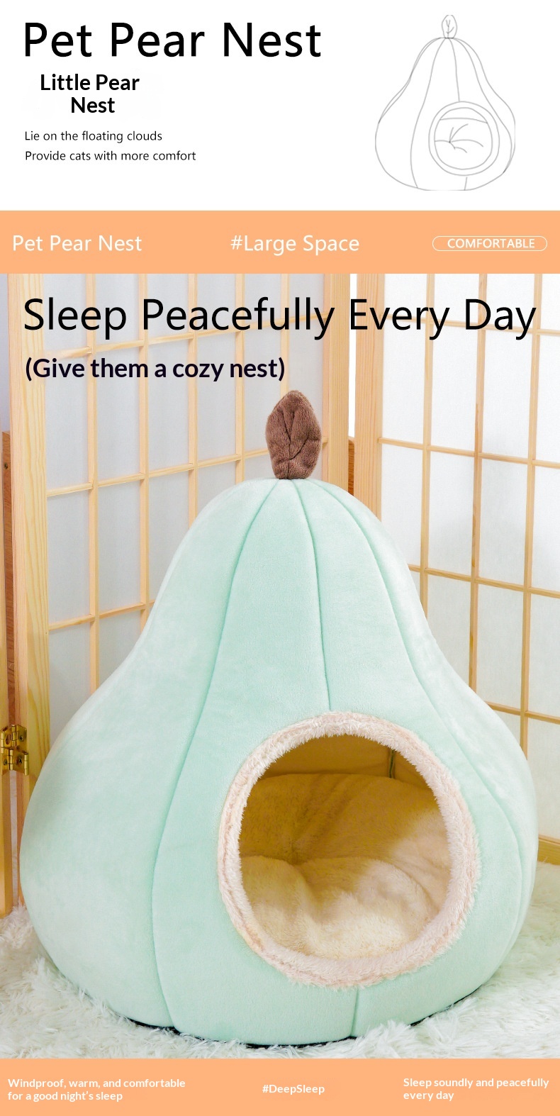 New Cat Bed, Warm Pet House, Cute Dog Bed, Semi-enclosed, All-season Pet Sleeping Nest, Winter Warmth detail photo 6
