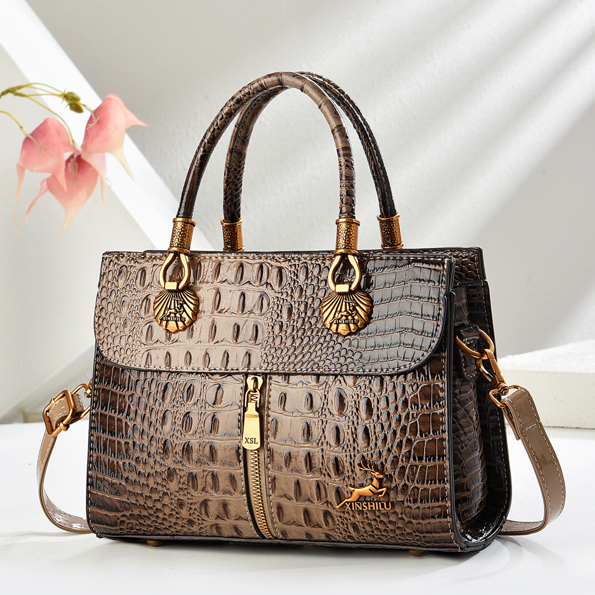 Women pattern handbag shoulder crossbody bag (grey)