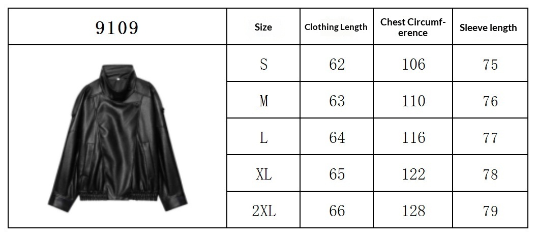 Women's Stand-Collar Leather-Look Jacket - S to 2XL size chart
