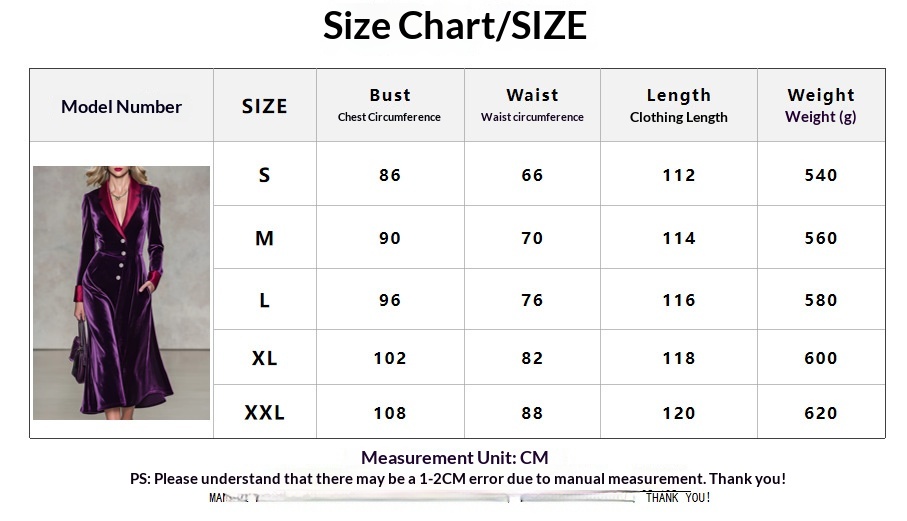Women's Purple Velvet Wrap Midi Dress - Size Chart