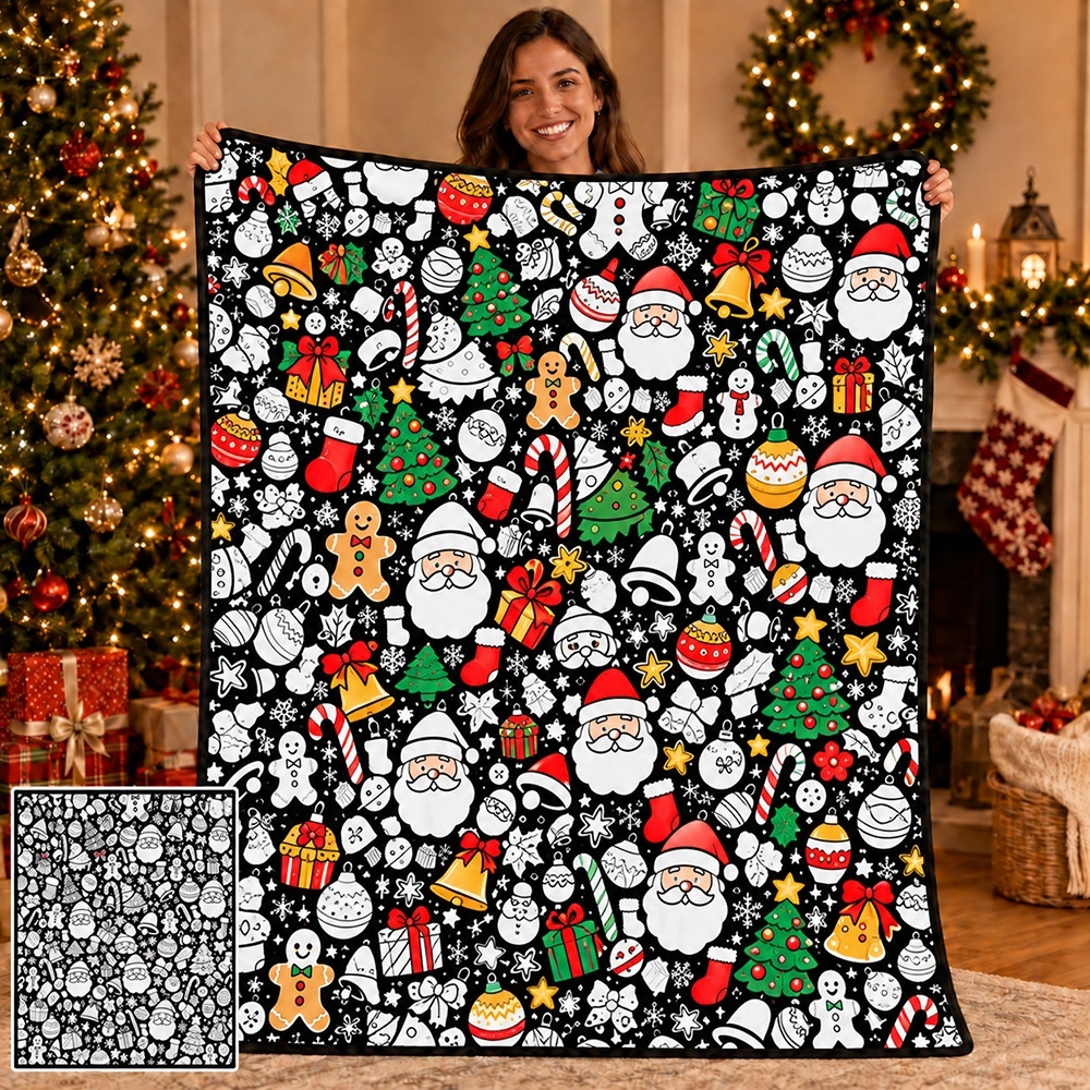 Hand-Painted Coloring Blanket Santa Claus Elk Graffiti Throw Blanket