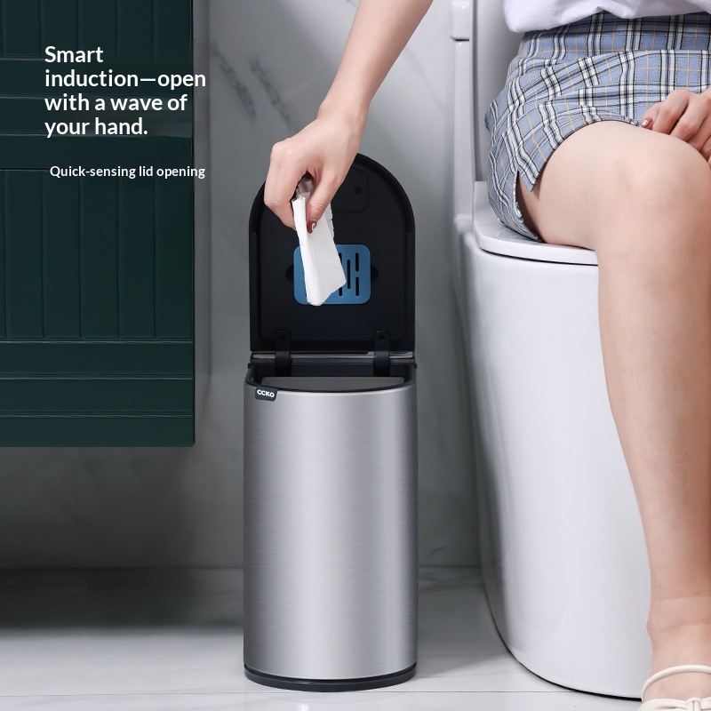Smart Sensor Trash Can With Lid Gap-fitting Design And Integrated Disposable Toilet Brush
