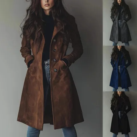 Women's Long Trench Coat Casual Loose Fit Fall Winter