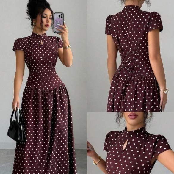 Product research example: Elegant And Refined Polka-dot Stand-collar Slim-fit Dress
