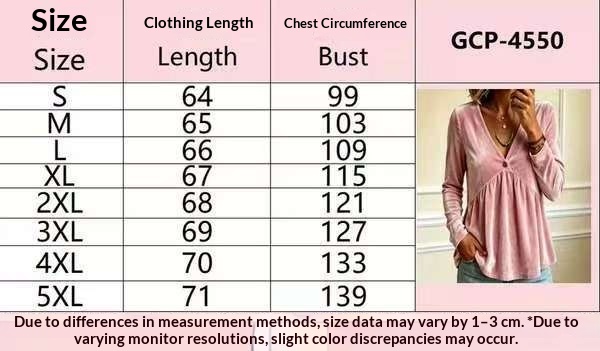 Women's Velvet-Look V-Neck Tunic - Supplier size chart