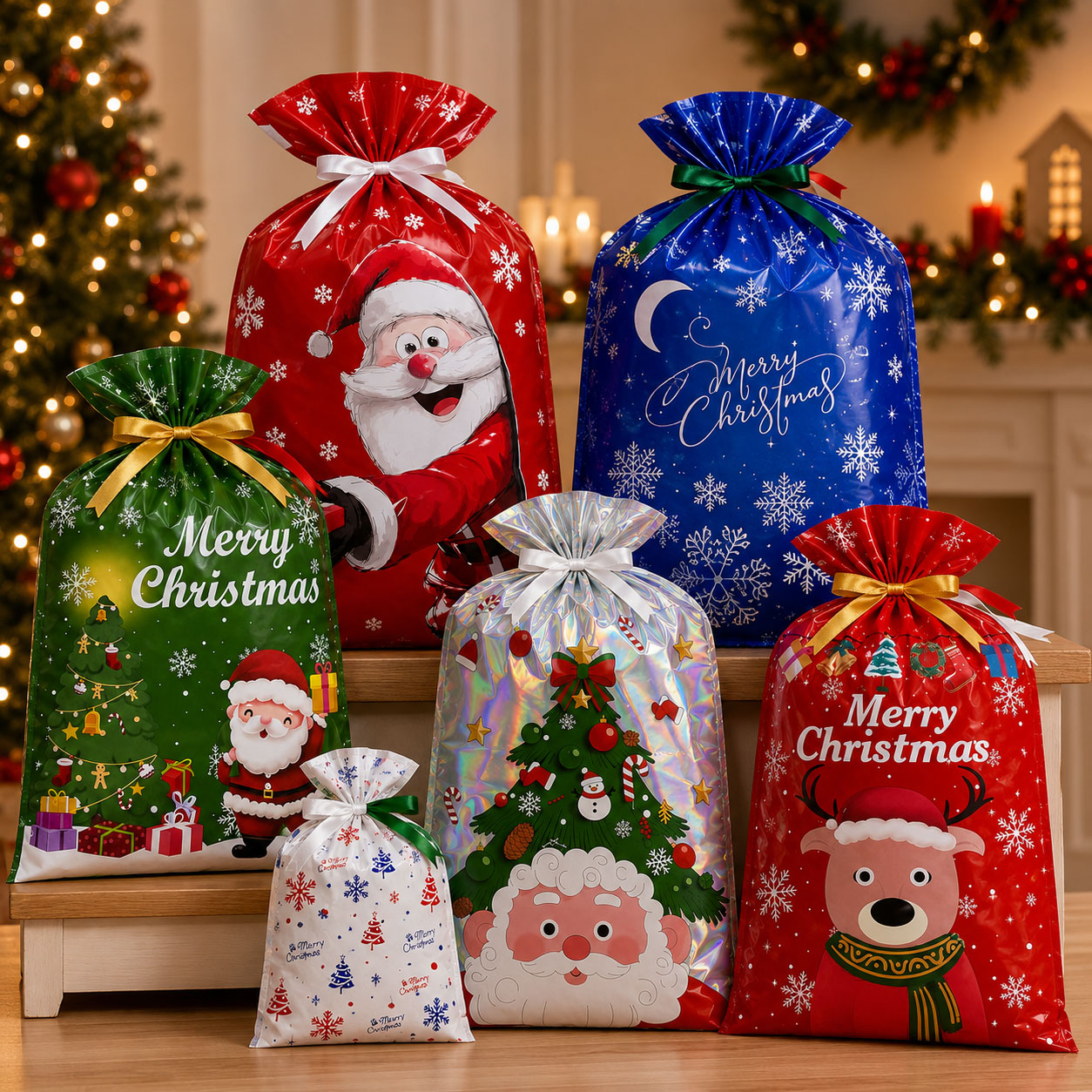 Pull-string Tied Pocket Christmas Gift Bag image 56