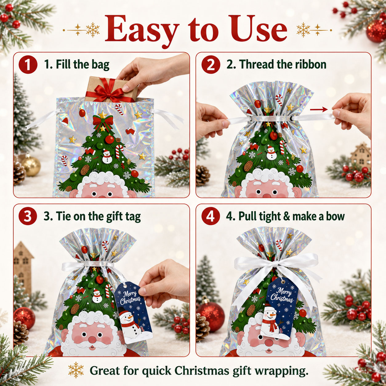Pull-string Tied Pocket Christmas Gift Bag image 58