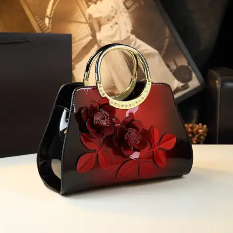 Women Patent Leather Flower Handbag
