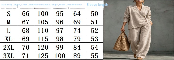 Women's Corduroy Knit Two-Piece Set - Size Chart