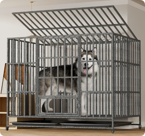 Foldable Dog Crate For Large And Medium-sized Dogs With A Toilet Compartment - Foldable Dog Crate For Large And Medium-sized Dogs With A Toilet Compartment Silver Color 125X95X102.5CM