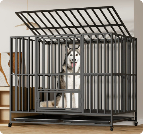 Foldable Dog Crate For Large And Medium-sized Dogs With A Toilet Compartment - Foldable Dog Crate For Large And Medium-sized Dogs With A Toilet Compartment Black 106.5X70.5X86.5CM