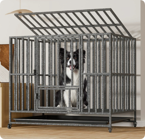 Foldable Dog Crate For Large And Medium-sized Dogs With A Toilet Compartment - Foldable Dog Crate For Large And Medium-sized Dogs With A Toilet Compartment Silver Color 94.5X63X74CM