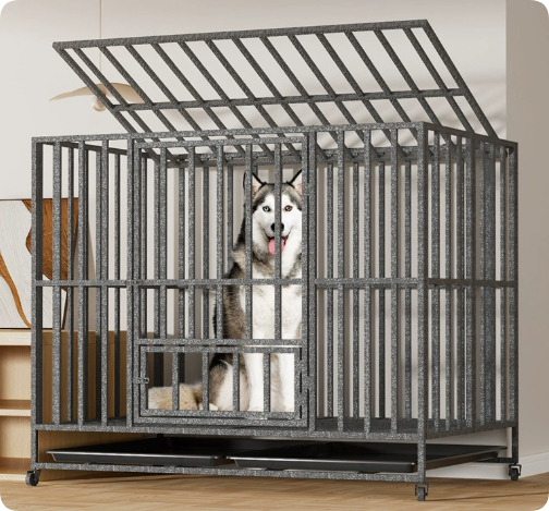Foldable Dog Crate For Large And Medium-sized Dogs With A Toilet Compartment - Foldable Dog Crate For Large And Medium-sized Dogs With A Toilet Compartment Silver Color 106.5X70.5X86.5CM