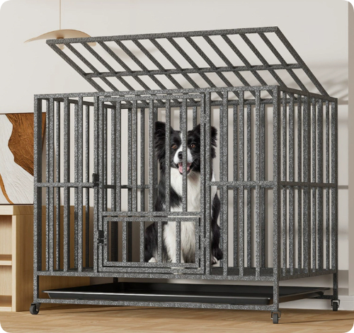 Foldable Dog Crate For Large And Medium-sized Dogs With A Toilet Compartment - Foldable Dog Crate For Large And Medium-sized Dogs With A Toilet Compartment Silver Color 78X55X65.5CM