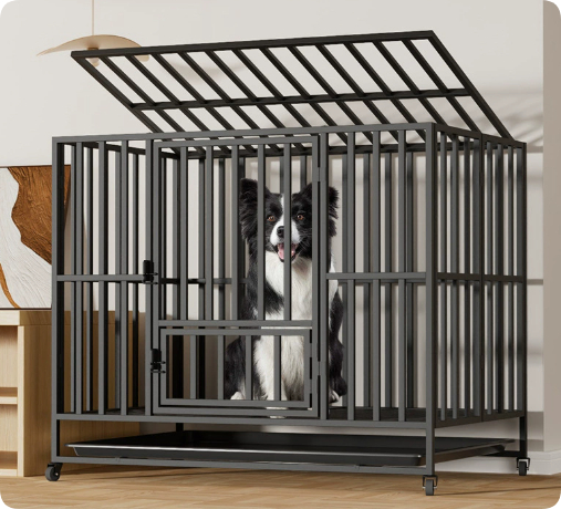 Foldable Dog Crate For Large And Medium-sized Dogs With A Toilet Compartment - Foldable Dog Crate For Large And Medium-sized Dogs With A Toilet Compartment Black 94.5X63X74CM