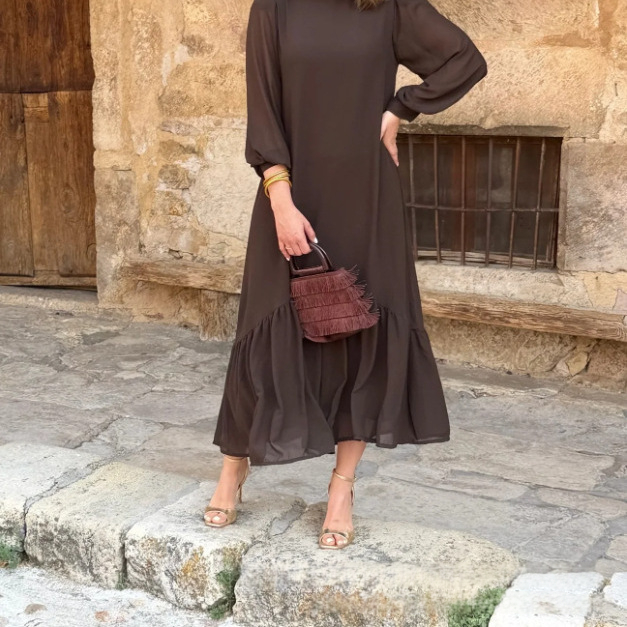 Women's Loose-fit Solid-color Long-sleeve Dress