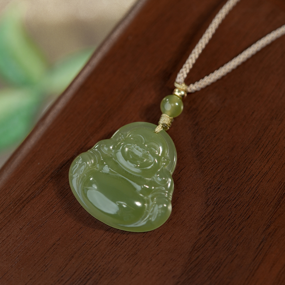 Natural Hetian Jade Maitreya Buddha Pendant Necklace
