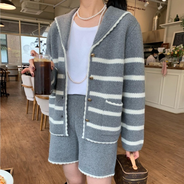 Casual Single-breasted Loose-fitting Versatile Knitwear Set