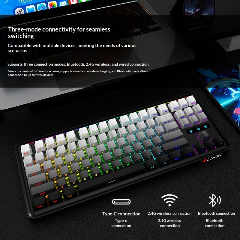 Portable Bluetooth Tri-Mode Wireless Mechanical Keyboard