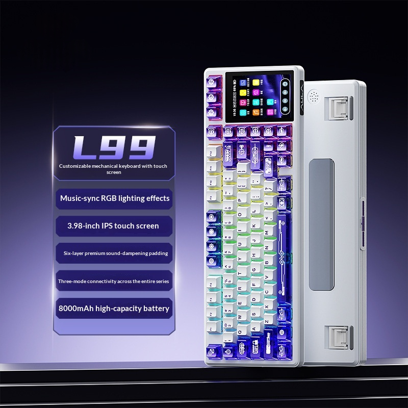 L99 Wireless Tri-Mode Mechanical Keyboard - Hot-Swappable Switches Smart Display Customizable RGB Backlit Gaming Keypad for Esports FPS