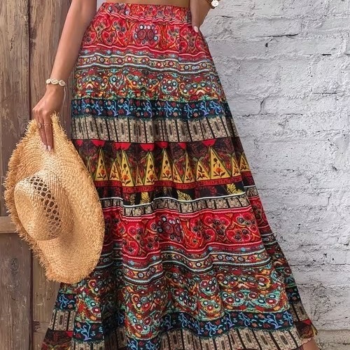 Christmas Printed Large Skirt With High Waist