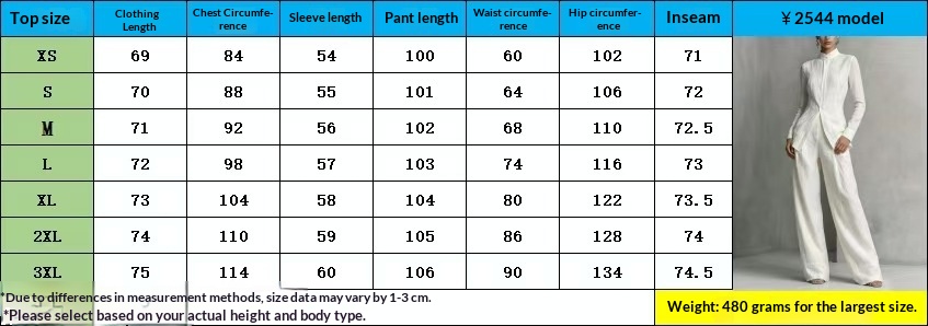 Stand-Collar Shirt and Wide-Leg Trouser Set - Model 2544 Supplier Size Chart XS to 3XL