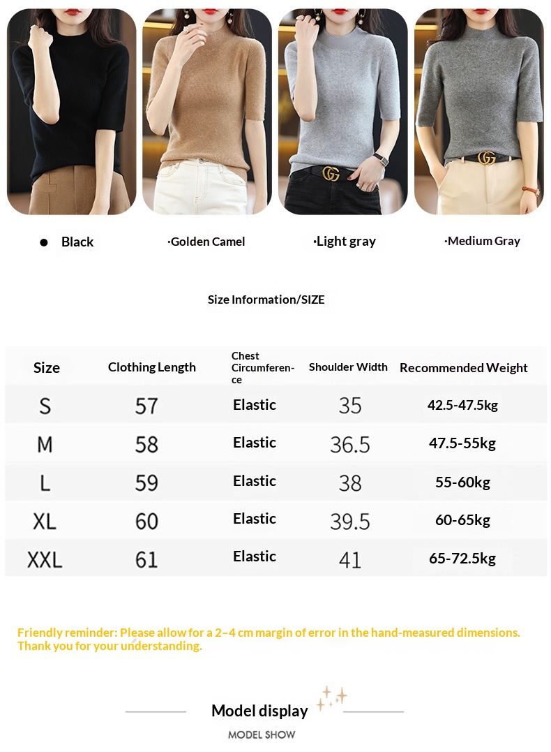 Ribbed Mock-Neck Knit Top - Supplier Length and Shoulder Size Guide S to XXL