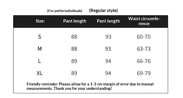 Layered Wide-Leg Pants - Supplier Size Chart for S to XL, Petite and Regular Lengths